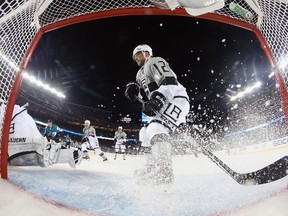 Marian Gaborik of the Los Angeles Kings stops in the crease during the game against the San Jose Sharks during the 2015 Coors Light NHL Stadium Series game at Levi's Stadium on February 21, 2015. (Bruce Bennett/Getty Images/AFP)