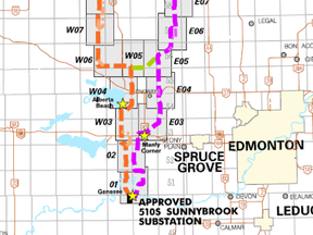 The two proposed routes for ATCO's Fort McMurray West 550-kV Transmission Project running through the tri-area.