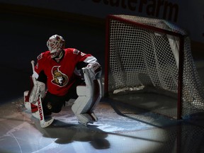 Ottawa Senators goalie Andrew Hammond before playing his second NHL game against the Florida Panthers at the Canadian Tire Centre in Ottawa Saturday Feb 21,  2015.   Tony Caldwell/Ottawa Sun/QMI Agency