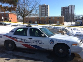 Toronto Police are investigating a shooting on Cataraqui Crt. on Feb. 28, 2015. (Chris Doucette/Toronto Sun)