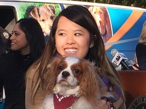 Ebola survivor Nina Pham is reunited with her dog Bentley at the Dallas Animal Services Center in Dallas, November 1, 2014. (REUTERS)
