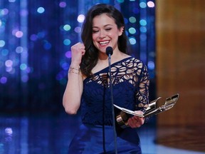 Tatiana Maslany accepts the award for best actress in a TV drama for her role in "Orphan Black" at the 2015 Canadian Screen Awards in Toronto, March 1, 2015. (REUTERS/Mark Blinch)