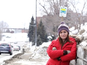 Gino Donato/The Sudbury Star
Laurentian University student Lisa Lucas stands at her bus stop on Paris Street on Sunday. Lucas says the Sudbury Transit service leaves a lot to be desired.