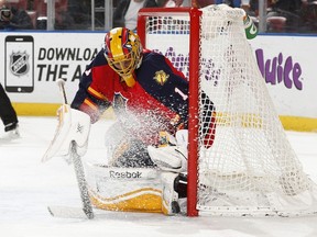 Goaltender Roberto Luongo #1 of the Florida Panthers defends the net against the Nashville Predators during first period action at the BB&T Center on February 8, 2015 in Sunrise, Florida. (Joel Auerbach/Getty Images/AFP)