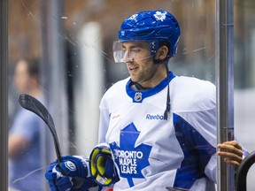 Joffrey Lupul enters the ice during a Toronto Maple Leafs practice at the Air Canada Centre in Toronto, Ont. in Toronto on Friday December 19, 2014. (Ernest Doroszuk/Toronto Sun/QMI Agency)