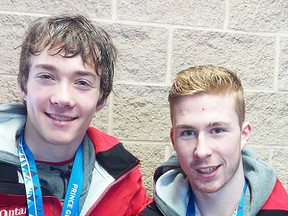 Jakob Brahaney (left) and Brady Gilmour of the Quinte AAA minor midget Red Devils played for undefeated Ontario at the 2015 Canada Winter Games in Prince George, B.C. (Submitted photo)