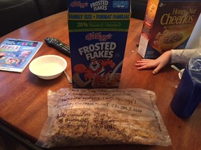 A Timmins family opened a box of Kellogg?s Frosted Flakes and found the inner bag had a message noting it was the ?very last bag of Canadian cereal for the Canadian market from Kellogg's London Ontario plant."