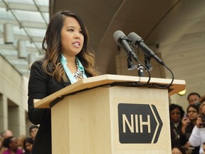 Dallas nurse Nina Pham speaks during a news conference at the National Institutes of Health (NIH) in Bethesda, Maryland in this October 24, 2014.  REUTERS/National Institutes of Health/Handout via Reuters