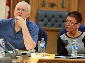 JASON MILLER/The Intelligencer 
Art MacKay (left), manager of policy planning, and Coun. Jackie Denyes at Monday's city planning meeting in Belleville.
