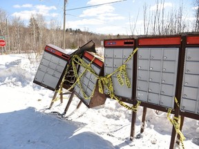The Canada Post superboxes at the intersection of Kantola and Makada drives were mangled, likely by a snowplow, on Feb. 11 or 12. 
Mary Katherine Keown/The Sudbury Star