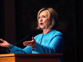 Former U.S. Secretary of State Hillary Clinton speaks on "Smart Power: Security Through Inclusive Leadership"  at Georgetown University in Washington in this December 3,  2014 file photo. 
REUTERS/Kevin Lamarque/Files