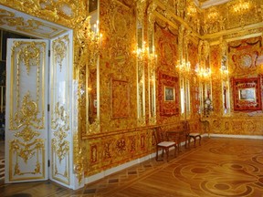File photo of the the Amber Room just before its opening after a complete reconstruction in the Catherine Palace in St. Petersburg on May 31, 2003. A German pensioner has started digging for the Amber Room, a priceless work of art looted by Nazis from the Soviet Union during the Second World War that has been missing for 70 years. (REUTERS/Alexander Zemlianchenko)