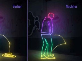 Animation showing how urine-repellent paint on walls in Hamburg will work. (YouTube)