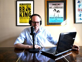 Local podcaster Keith Tomasek, who also teaches social media in Western University’s Faculty of Health Sciences, next to his recording equipment in London Ont. Feb. 25, 2015.  CHRIS MONTANINI\LONDONER\QMI AGENCY