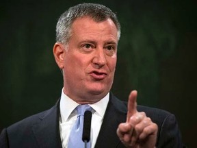 New York City Mayor Bill de Blasio speaks during a news conference at City Hall in the Manhattan borough of New York, February 26, 2015.  REUTERS/Brendan McDermid