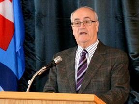 Associate defence minister Julian Fantino announced $45 million in infrastructure funding for 4 Wing Cold Lake on March 4, 2015. (QMI Agency photo)