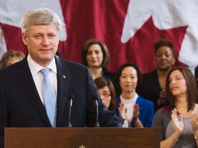 Prime Minister Stephen Harper announces that the government will introduce legislation to give criminals life sentences with no parole for serious crimes such as murder, sexual assault, kidnapping, and terrorism, in Toronto, March 4, 2015. REUTERS/Mark Blinch
