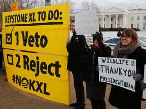 Keystone XL pipeline protest. 

REUTERS/Larry Downing