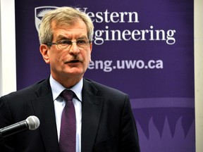 Andrew Hrymak, dean of Western Engineering, speaks at a press conference at Western University March 4, 2015. Western announced an in-kind software grant from Siemens PLM Software valued at $522,039,200. CHRIS MONTANINI\LONDONER\QMI AGENCY
