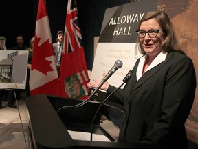 Claudette Leclerc, executive director of the Manitoba Museum, speaks during a funding announcement for the expansion of Alloway Hall at the museum in Winnipeg, Man. Wednesday March 4, 2015.