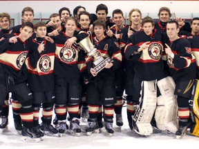 The Northern Vikings are the 2015 Southwestern Ontario Secondary School Athletic Association (SWOSSAA) AAA champions. They defeated the  Villanova Wildcats 2-1 in overtime on Wednesday at Clearwater Arena to secure the trophy and earn a berth at OFSAA, the provincial championship, next week in St. Catharines. (TERRY BRIDGE, The Observer)