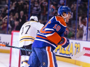 nail yakupov, shown here celebrating his goal in the win over the Boston Bruins Feb. 18 at Rexall Place, has nine points in 13 games under Todd Nelson, after amassing 32 points in the previous 94 games. (Ian Kucerak, Edmonton Sun)