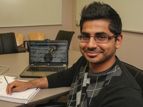 Dev Thain, along with Raja Panjwani (not pictured), have founded The Sage School for Young Writers, a new online school, which offers expert one-on-one mentoring from world class writers. (Julia McKay/The Whig-Standard)