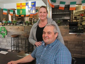 Madigan's Cafe and Bakery co-owners Gerry Lyons, front, and his wife Orlagh pose for a photo in the bakery of their restaurant. They are looking forward to sharing their culture with Kingstonians during the upcoming St. Patrick's Day celebrations. (Julia McKay/The Whig-Standard)