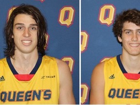 Kingston natives Greg Faulkner, left, and Tanner Graham of the Queen's basketball team were honoured by the OUA Thursday. Faulkner was named a first-team all-star and Graham was selected to the all-rookie team. (Queen's University Athletics)