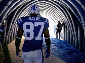 Reggie Wayne of the Indianapolis Colts waits to take the field before the game against the Cincinnati Bengals at Lucas Oil Stadium on October 19, 2014. (Andy Lyons/Getty Images/AFP)