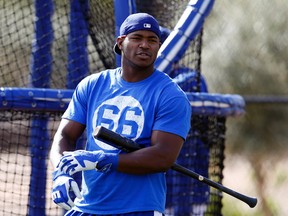 Los Angeles Dodgers right fielder Yasiel Puig takes batting practice during camp at Camelback Ranch In Glendale, Arizona. (Rick Scuteri/USA TODAY Sports)