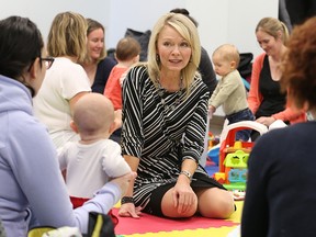 Candice Bergen, Minister of State for Social Development, meets with mothers and their children at the Nest Family Centre on Stafford Street to spread the word on the family tax cuts the federal government has introduced on Fri., March 6, 2015. Kevin King/Winnipeg Sun/QMI Agency