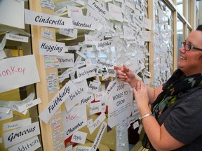 Shelley Byfield, the program co-ordinator at the White Oaks Family Centre, works on the branching word tree. Mike Hensen/The London Free Press/QMI Agency