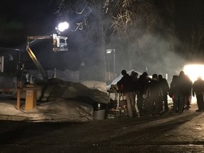 Steam rises from the lights at an overnight exterior shoot outside the Kemptville Hospital on the set of February, as captured by actress Lauren Holly (INSTAGRAM/Ottawa Sun/QMI AGENCY