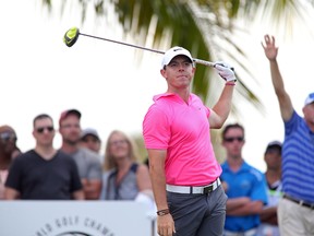 Rory McIlroy reacts to his tee shot during the third round of the WGC - Cadillac Championship golf tournament at TPC Blue Monster at Trump National Doral. (Jason Getz/USA TODAY Sports)