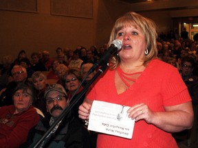 Angie Stott, bargaining unit president of the QHC Local of the Ontario Nurses Association, said QHC hasn't been "transparent" when it comes to describing vacant nursing postions at TMH. Stott spoke at Saturday's Our TMH rally in Trenton.