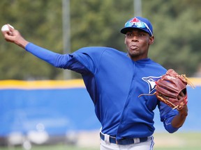 Righty Miguel Castro, 20, has been the talk of training camp early with his 98-mph heater, his killer changeup and his ability to throw strikes, with both. (STAN BEHAL/Toronto Sun)