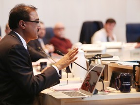 Ward 12 councillor Amarjeet Sohi discusses the Lewis Farms Rec Centre amendment at the city's capital budget hearing at city hall in downtown Edmonton, AB on Monday, December 1, 2014 . TREVOR ROBB/EDMONTON SUN