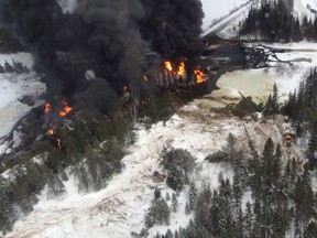 Aerial views of the CN derailment near Gogama on March 7 reveal the scope of the damage to the train as well as the spill of crude oil in the Makami River, which flows into the Mattagami River watershed.