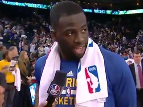 Draymond Green after being bumped by Dahntay Jones. (YouTube)