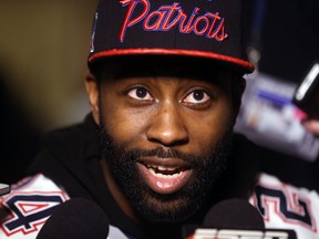 New England Patriots cornerback Darrelle Revis speaks to reporters during the New England Patriots press conference at Sheraton Wild Horse Pass on Jan. 29, 2015. (Peter Casey/USA TODAY Sports)