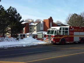 Ottawa fire department on scene at 220 Viewmount Dr where a person was trapped in an elevator with injuries to their legs. (Corey Larocque/Ottawa Sun)
