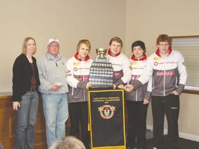 The Central Huron Secondary School boys curling team after winning the 2015 Gore Provincial title in Woodstock in February.