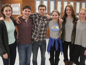 Team members from Bayridge Secondary School who won a contest that challenged their creativity in presenting a story were, from left, Bethany Delve, Jack Pouliot, Ben Banfield, Sydney Fiset, Lizzy Hiscock and Sydney Stewart. (Michael Lea/The Whig-Standard)