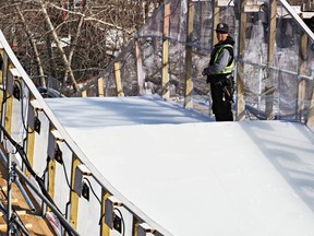 Work continues on the Red Bull Crashed Ice track outside the Shaw Conference Centre in Edmonton, Alta., on Tuesday, March 10, 2015. The event takes place on March 14. Codie McLachlan/Edmonton Sun/QMI Agency