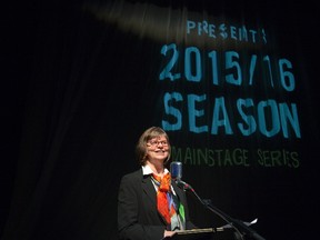 Grand Theatre artistic director Susan Ferley announces the 2015-16 season productions Tuesday. (DEREK RUTTAN, The London Free Press)