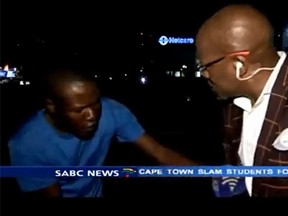 Journalist Vuyo Mvoko was mugged as he prepared for a live television report. (SABC Digital News/YouTube screengrab)