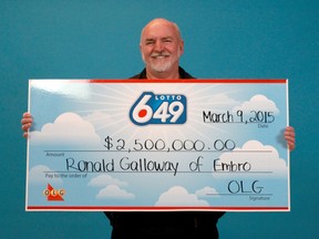 Embro's Ronald Galloway won $2.5 million in the March 4 drawing of Lotto 6/49. SUBMITTED