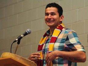 Canadian musician, journalist and director of Indigenous Inclusion at the University of Winnipeg, Wab Kinew spoke to more than 1,000 students at the Boys and Girls Club of Kingston's annual Make A Difference speaker series at Regiopolis Notre Dame in Kingston in March. (Julia McKay/The Whig-Standard)