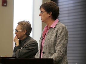 Emily Mountney-Lessard/The Intelligencer
Sue Horwood, Hastings County director of finance (right) with Claudette Dignard-Remillard, director of long-term-care, presents the Hastings/Quinte long-term care budget for 2015 at the Hastings County building Wednesday.